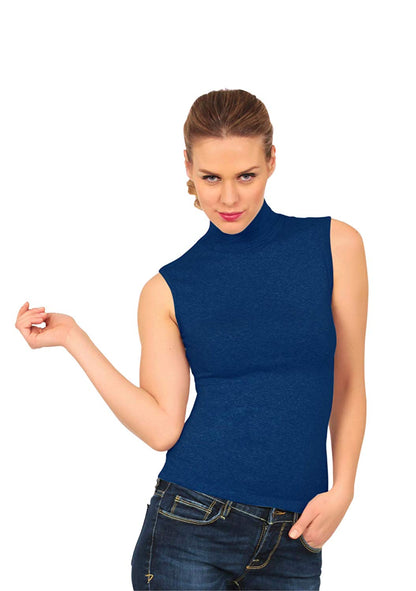 BASIC COTTON Free Spirit Premium Quality Cotton Women's Turtleneck Sleeveless Top Made in Italy