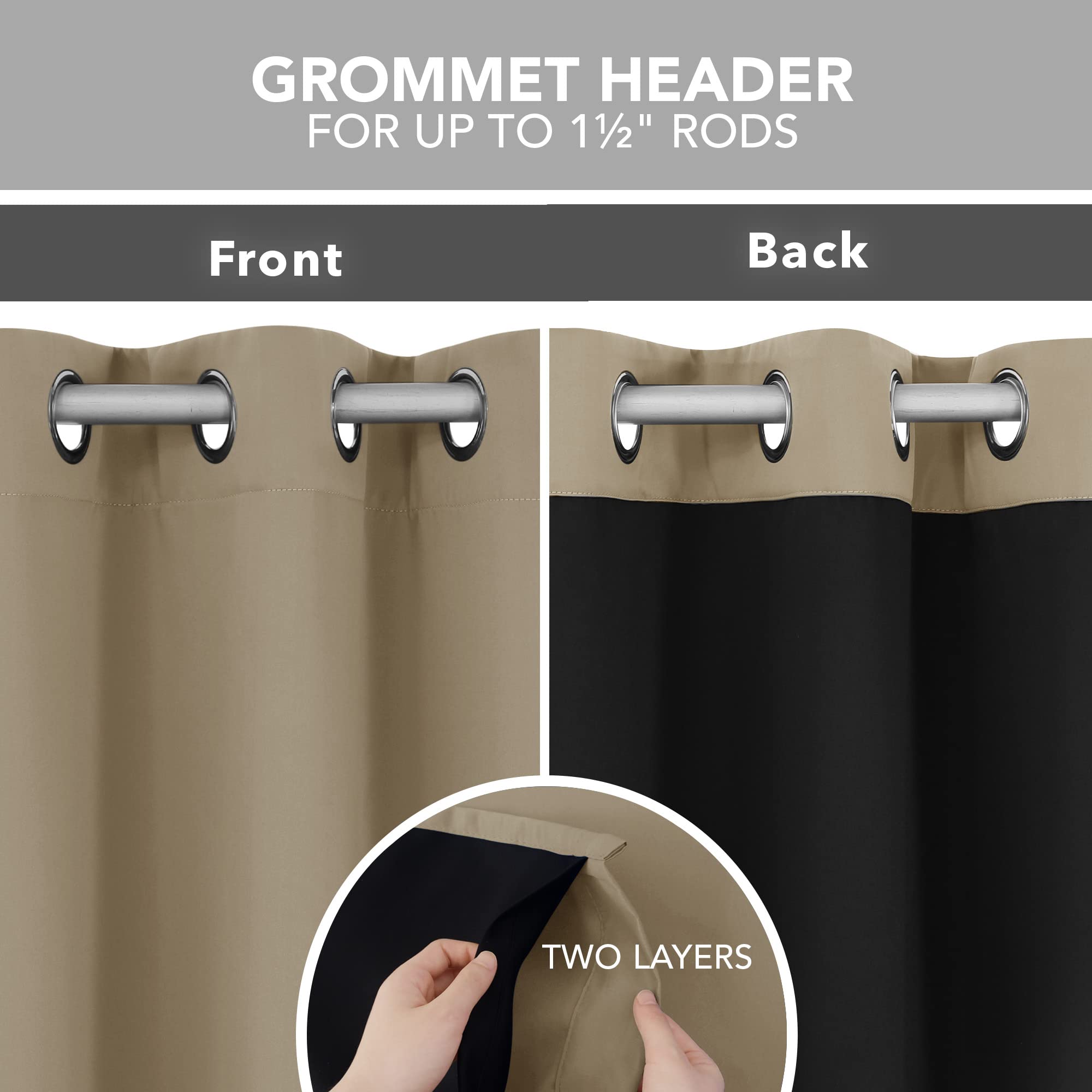 2-Layer Thermal Blackout Curtains, Tan, 52x72 Inch