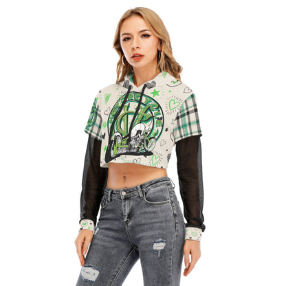 Rayne- One Bad Ass Bike - Girls Green Crop Top Motorcycle Hoodie