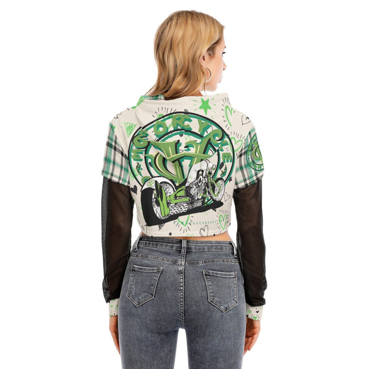 Rayne- One Bad Ass Bike - Girls Green Crop Top Motorcycle Hoodie