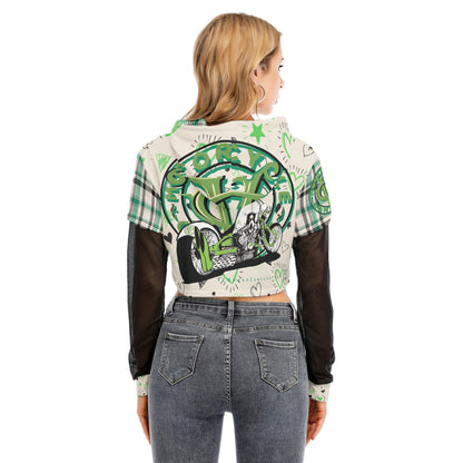 Rayne- One Bad Ass Bike - Girls Green Crop Top Motorcycle Hoodie