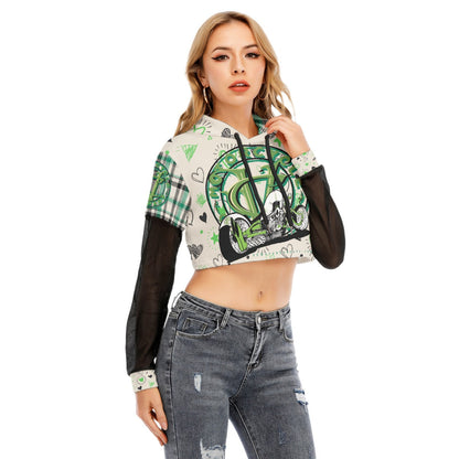 Rayne- One Bad Ass Bike - Girls Green Crop Top Motorcycle Hoodie