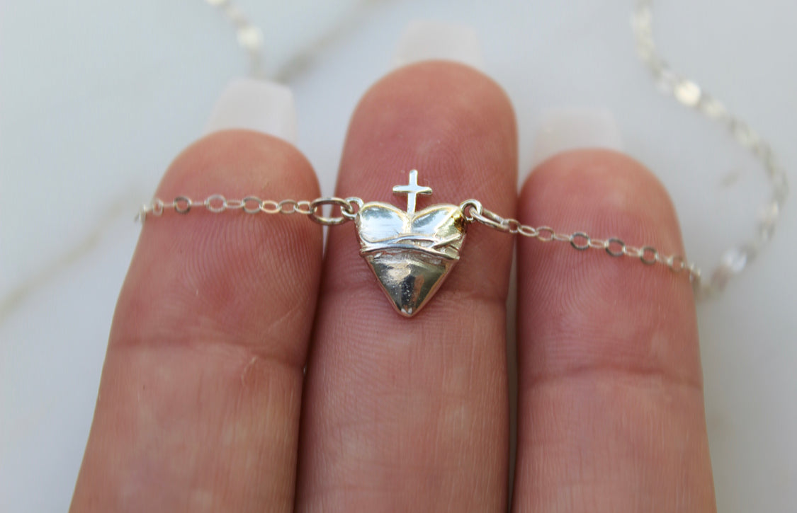 Holy Hearts™ Sacred Heart of Jesus Necklace in Sterling Silver