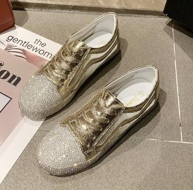 Sneakers Women Flats Golden Silver Shoes Rhinestone Bling Casual Shoes Korean Luxury Creepers Superstar Shoes Streetwear