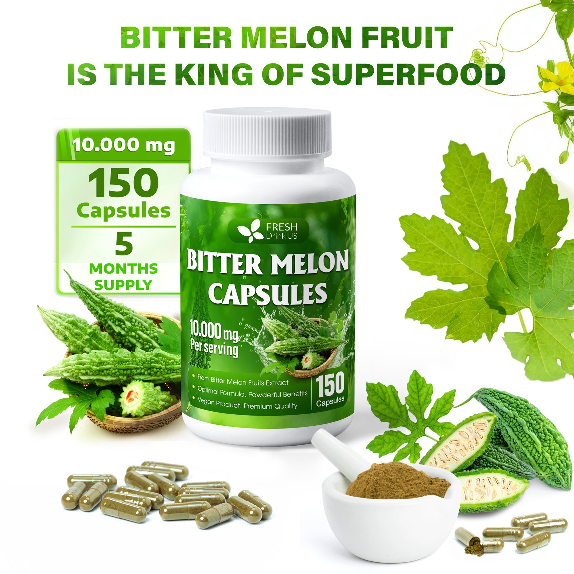 Bitter Melon Capsules, 1000mg, 150 Capsules - Gluten Free, Non-GMO