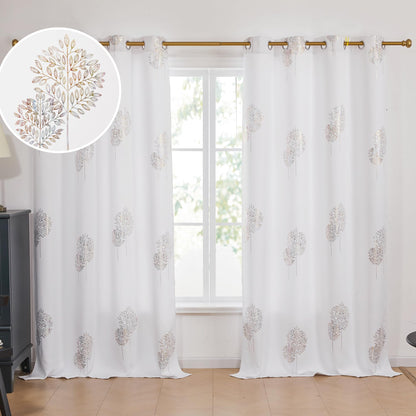 Room Darkening Curtains with Line Foil Print, Navy Blue, 2 Panels