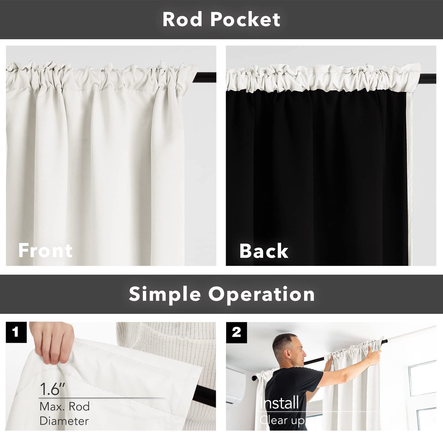 Thermal Insulated Blackout Drapes, 52x108 Inch, 2 Panels