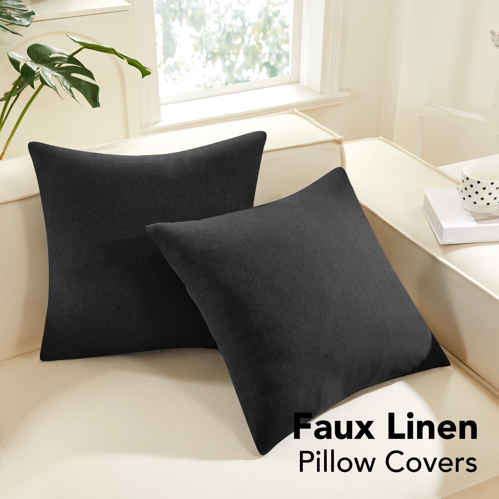 Faux Linen Pillow Covers, 16x16 Inch, Creamy White, 2PCS