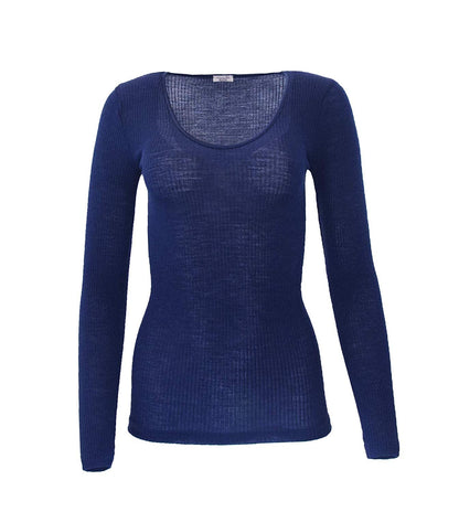 EGi Luxury Wool Silk Long Sleeve Top with Satin Trim. Proudly Made in Italy (1437)