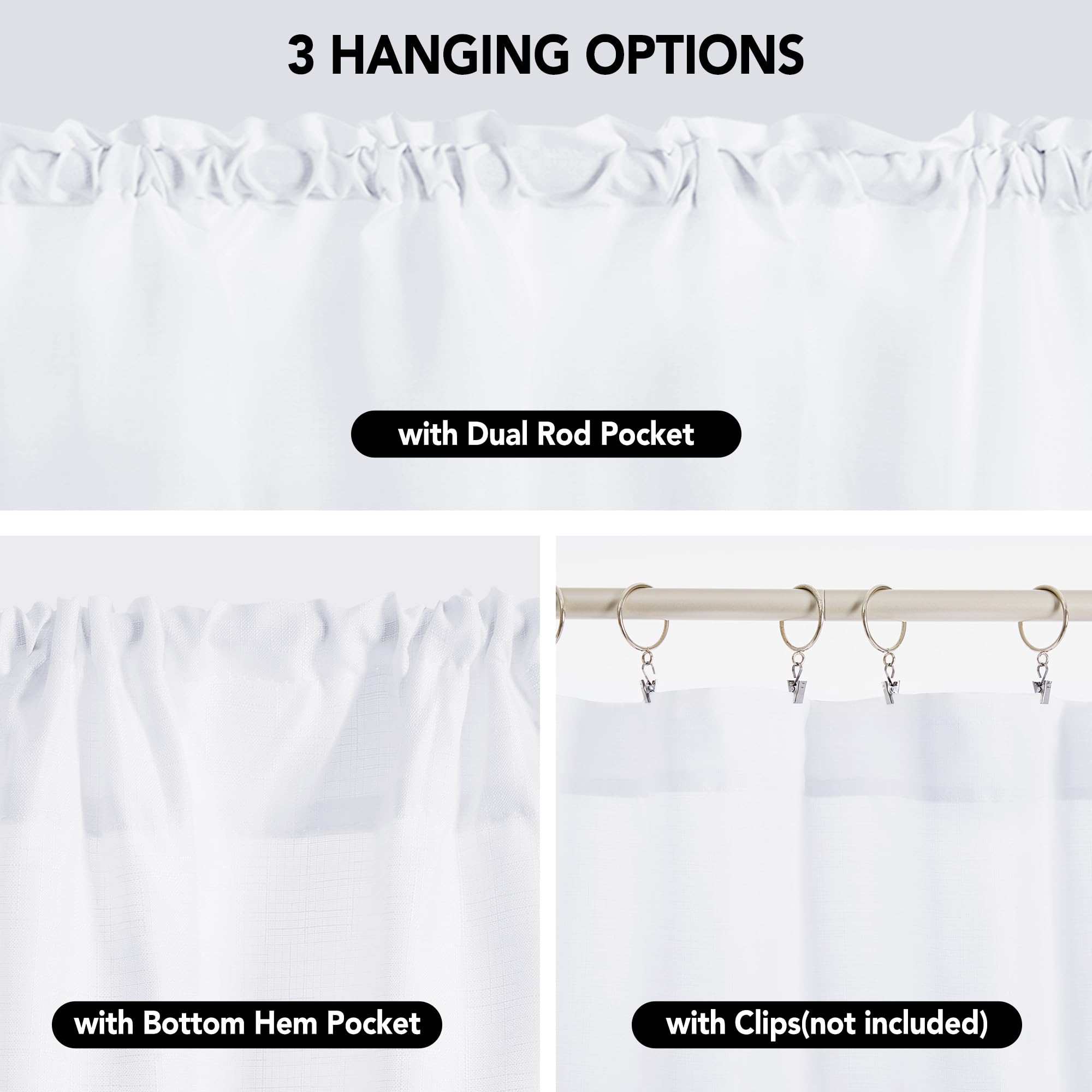 Linen Look Thermal Privacy Cafe Curtains, 2 Panels