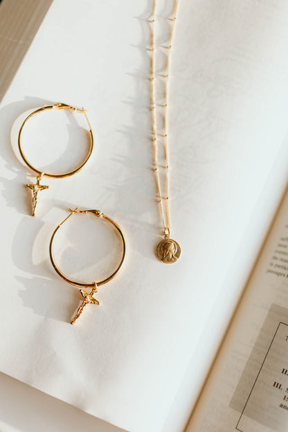 Crucifix Hoop Earrings