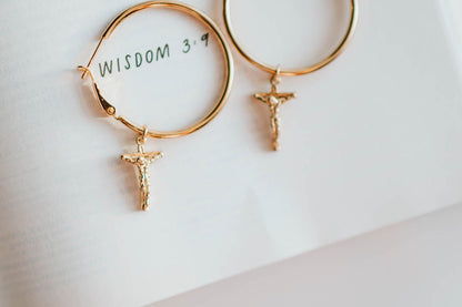 Crucifix Hoop Earrings
