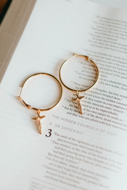 Crucifix Hoop Earrings
