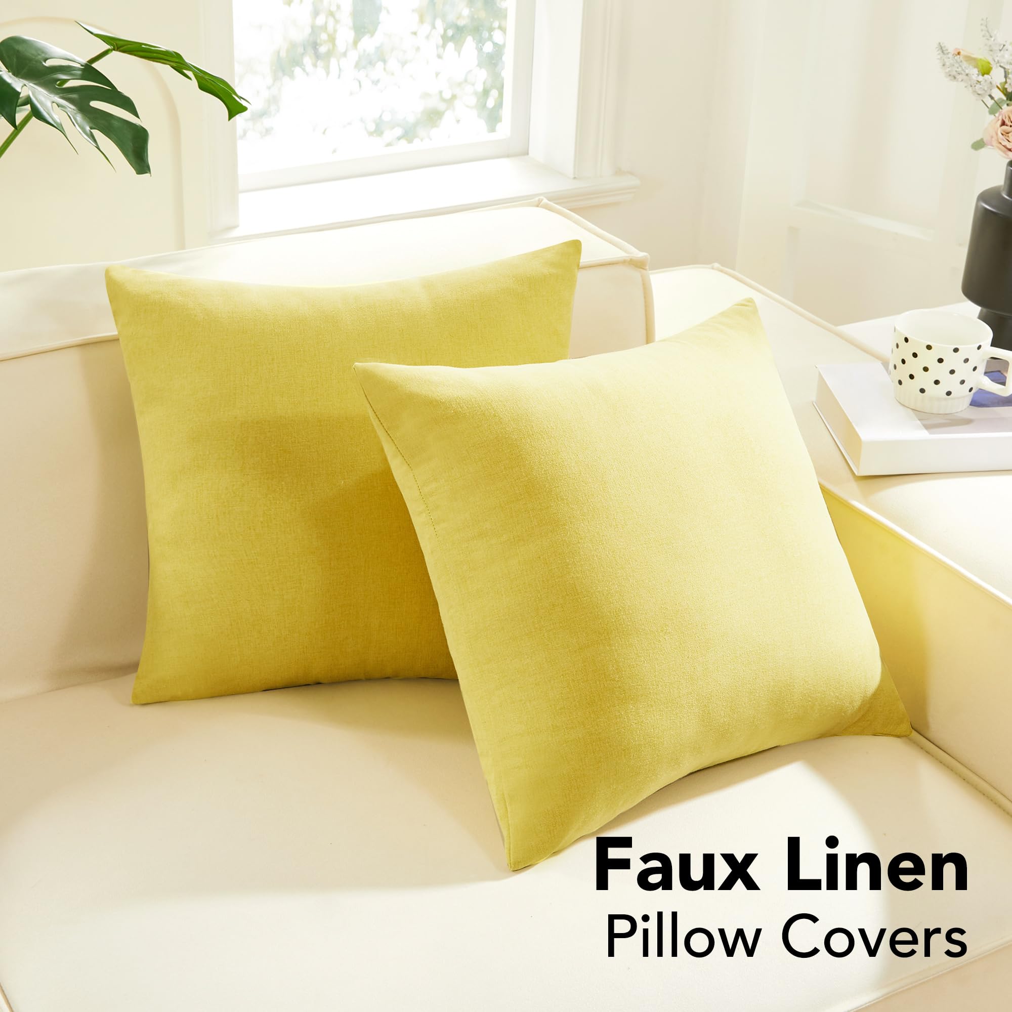 Faux Linen Pillow Covers, 16x16 Inch, Creamy White, 2PCS