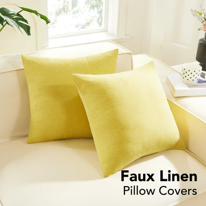 Faux Linen Pillow Covers, 16x16 Inch, Creamy White, 2PCS