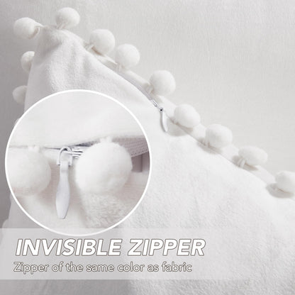 Velvet Throw Pillow Covers with Pom-Poms, 26x26 Inch