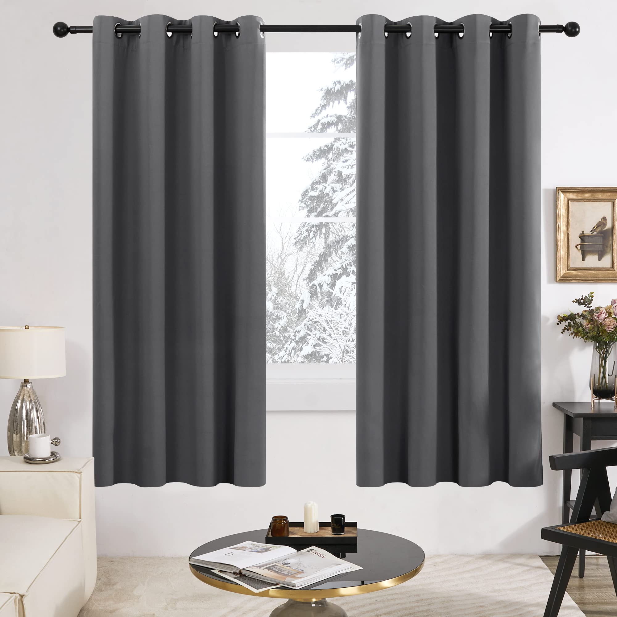 2-Layer Thermal Blackout Curtains, Tan, 52x72 Inch