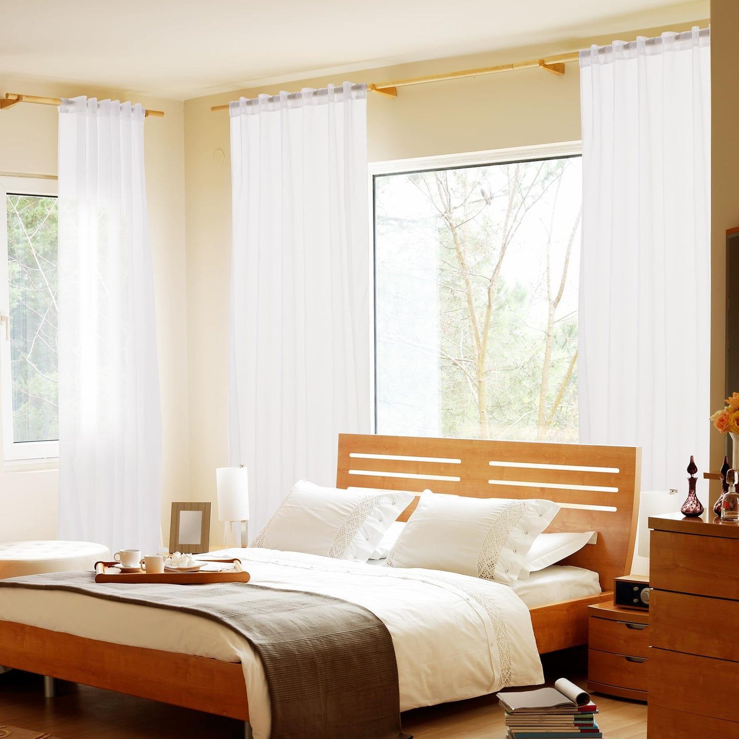 Semi-Transparent White Sheers, 52x63 Inch