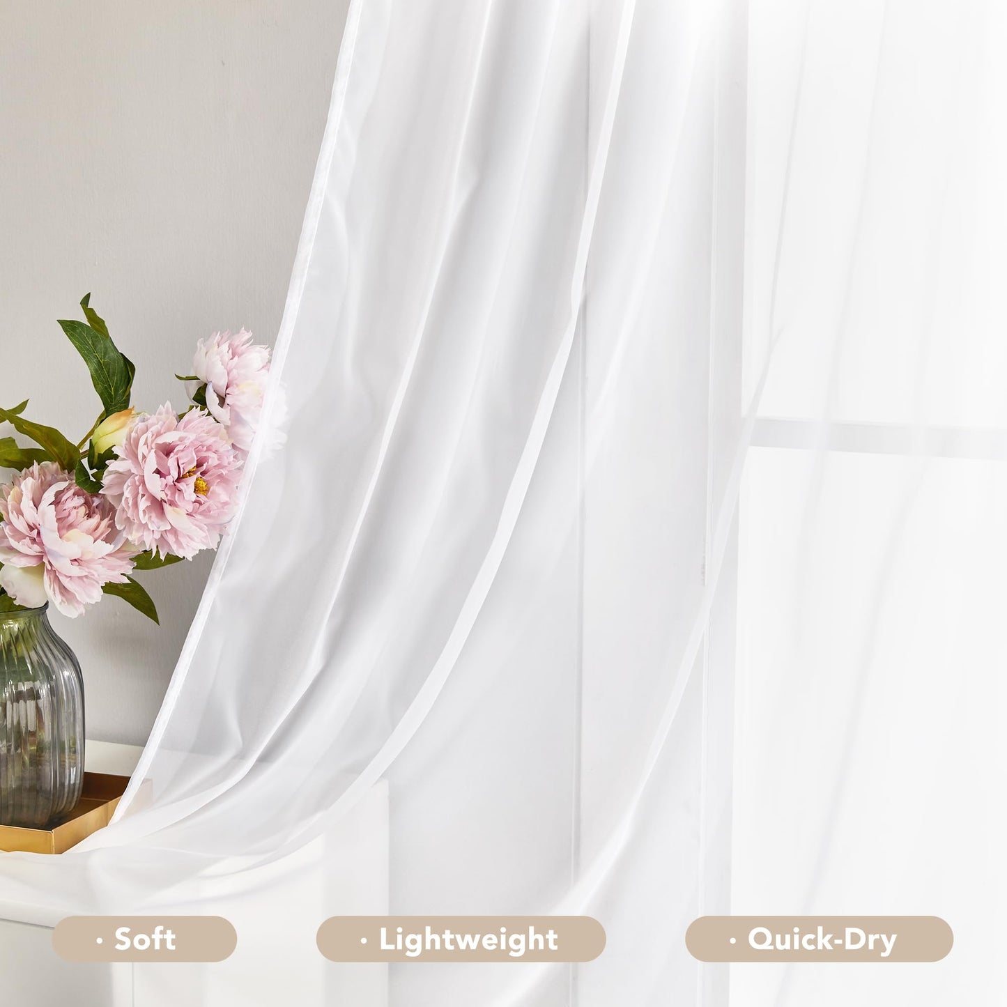 Semi-Transparent White Sheers, 52x63 Inch