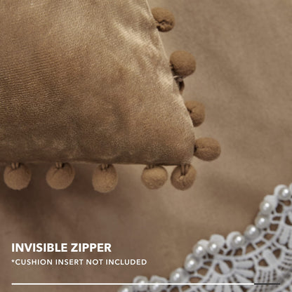 Velvet Throw Pillow Covers with Pom-Poms, 26x26 Inch