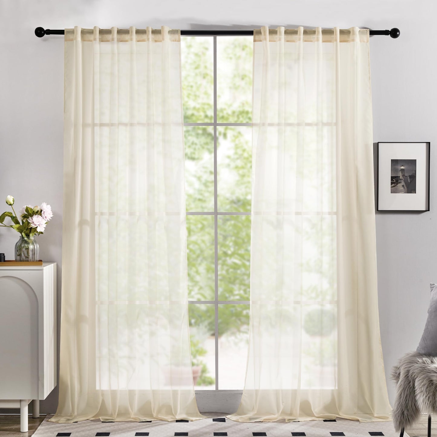 Semi-Transparent White Sheers, 52x63 Inch