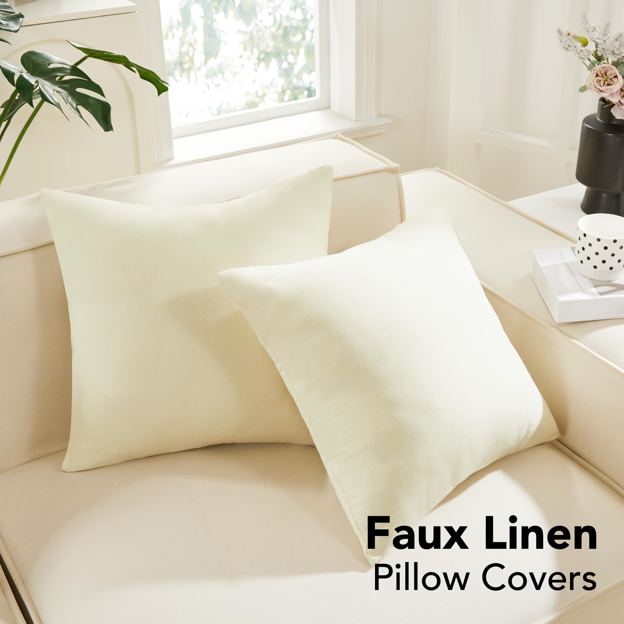 Faux Linen Pillow Covers, 16x16 Inch, Creamy White, 2PCS