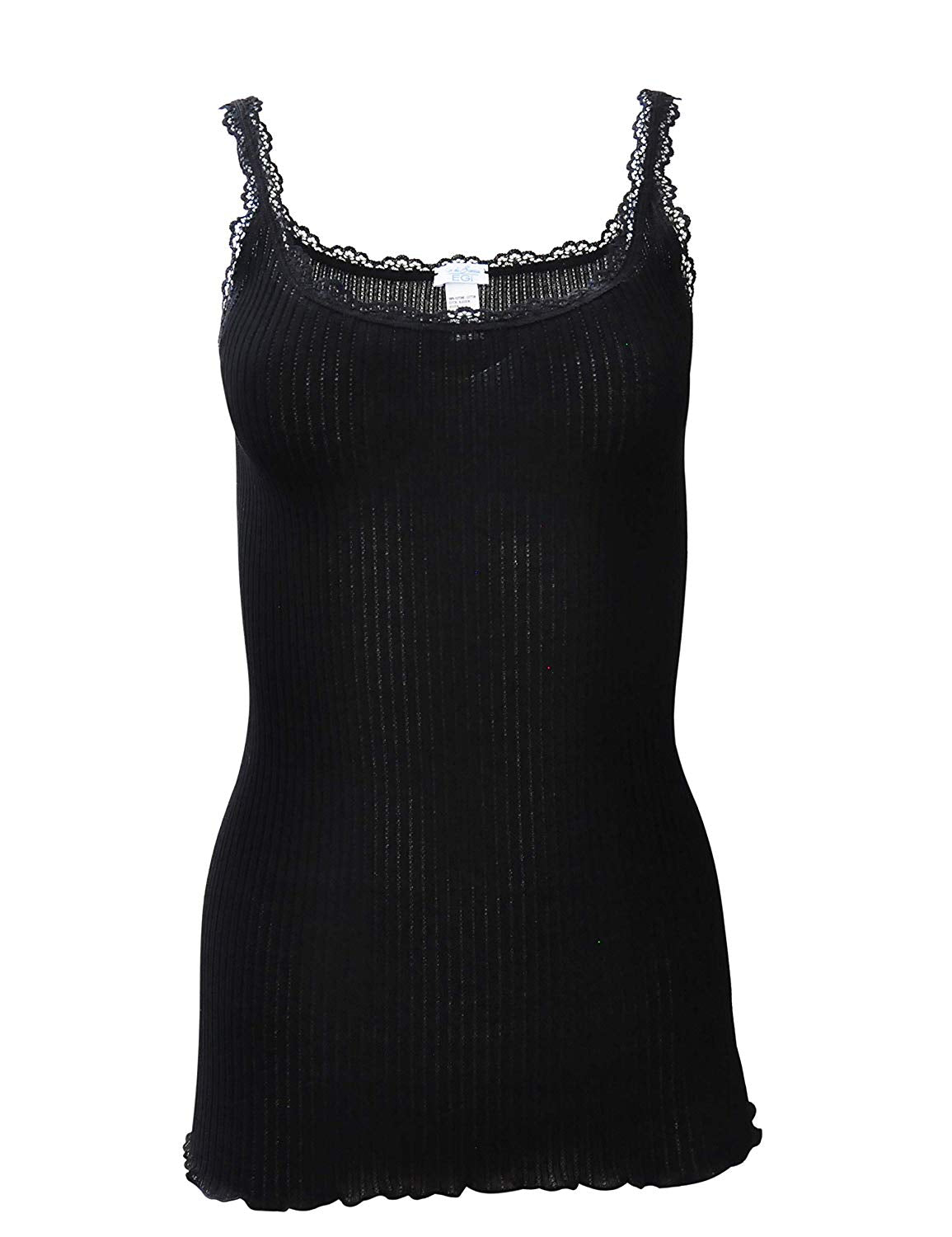 EGi Luxury 100%" Filo di Scozia Cotton Women's Camisole with Lace Trim. Proudly Made in Italy.