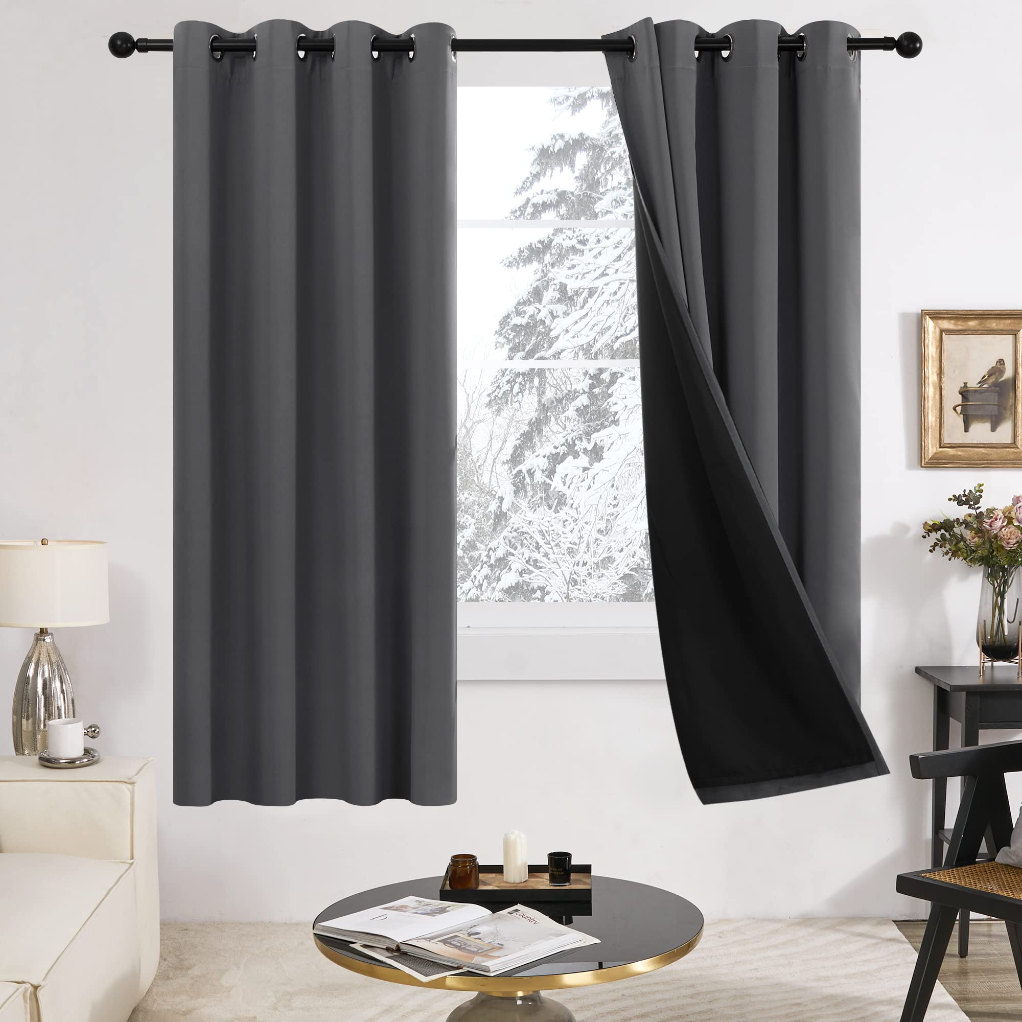 2-Layer Thermal Blackout Curtains, Tan, 52x72 Inch