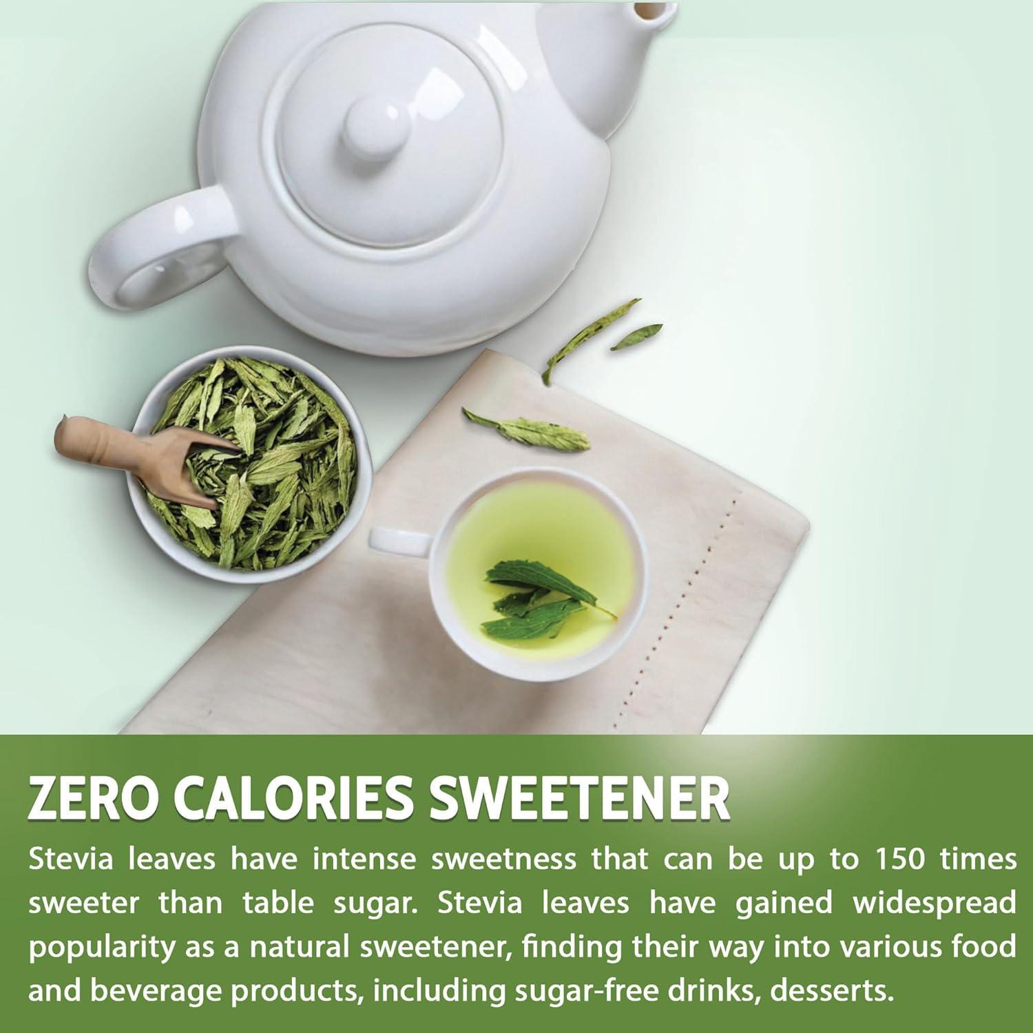 Stevia Leaf, Whole Dried Leaves, Tea Bags, Powder, 100% Natural and Pure from Stevia Leaves. Sugar Substitute for Tea, Coffee. Loose Leaf Stevia Herbal Tea. Zero Calorie Sweetener. No Sugar, No Caffeine, No Gluten, Vegan.