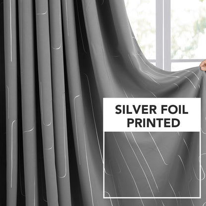 Room Darkening Curtains with Line Foil Print, 2 Panels
