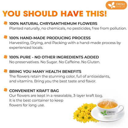 Premium Chrysanthemum Flowers, Chrysanthemum Herbal Tea, No Additives, No Caffeine, Vegan