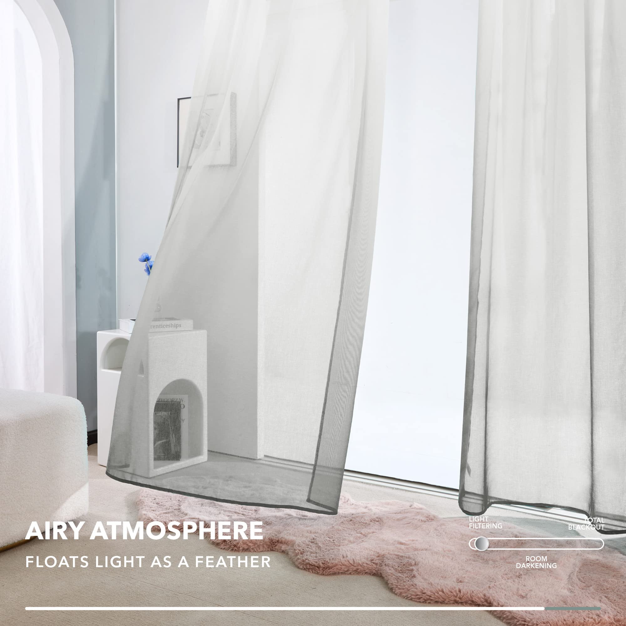 Ombre Sheer Voile Curtains, Rod Pocket, Light Grey