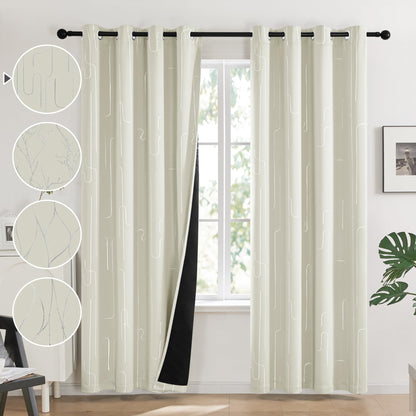 Total Blackout Curtains with Silver Print, 2 Panels