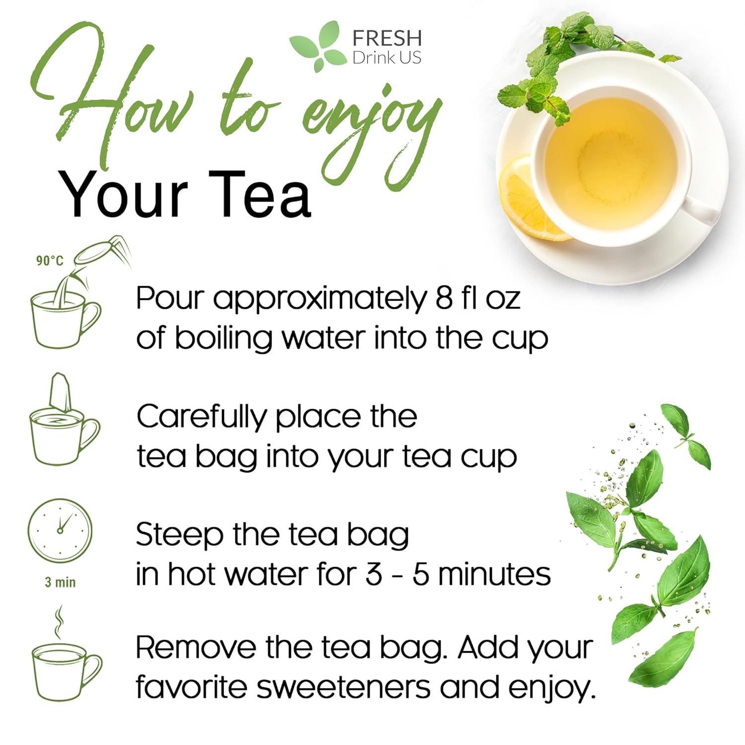 Spearmint Tea Bags, 100% Natural & Pure Spearmint Leaves. Loose Leaf Spearmint Herbal Tea. Spearmint Leaf Tea. No Sugar, No Caffeine, No Gluten, Vegan.