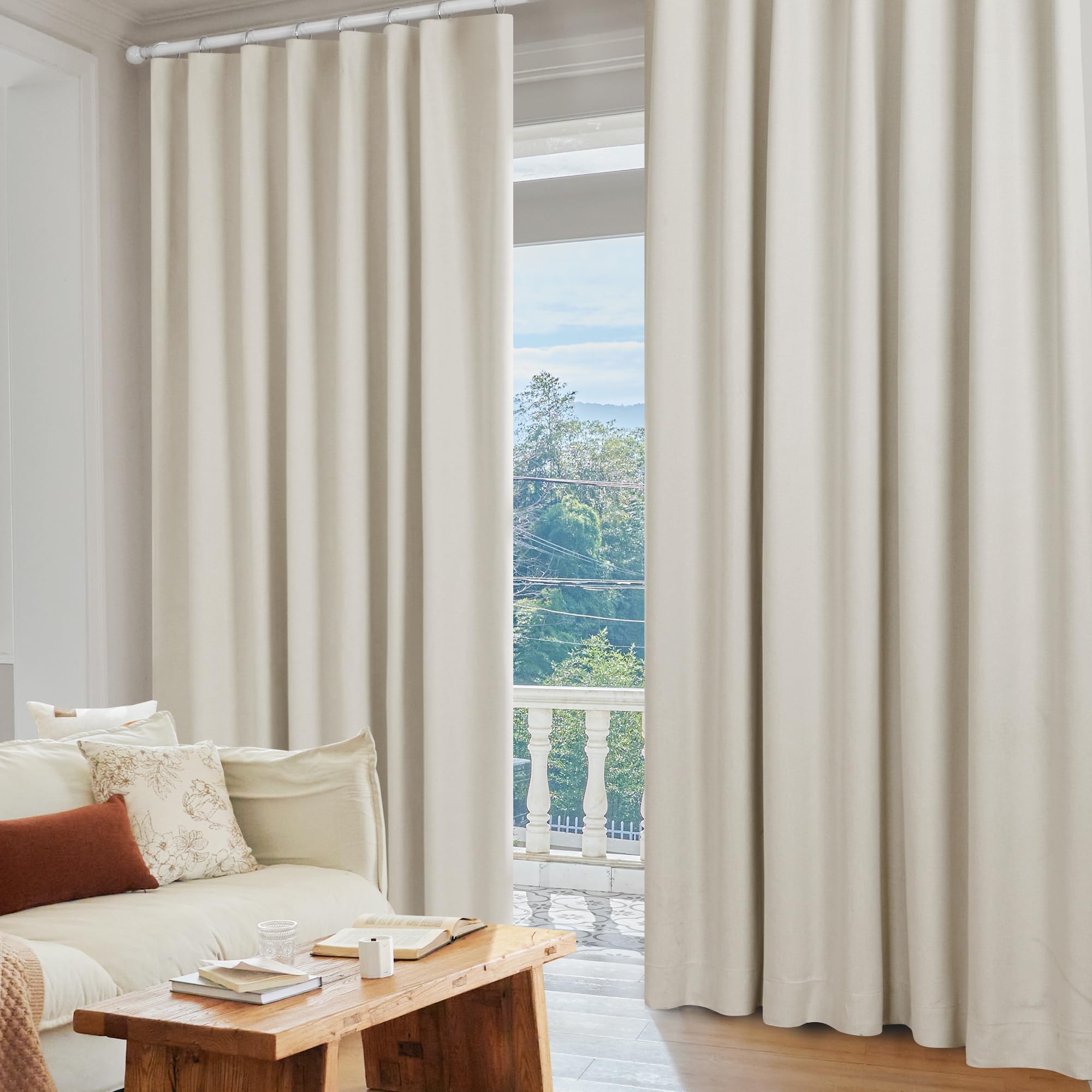 100% Blackout Pinch Pleat Curtains, Cream, 2 Panels