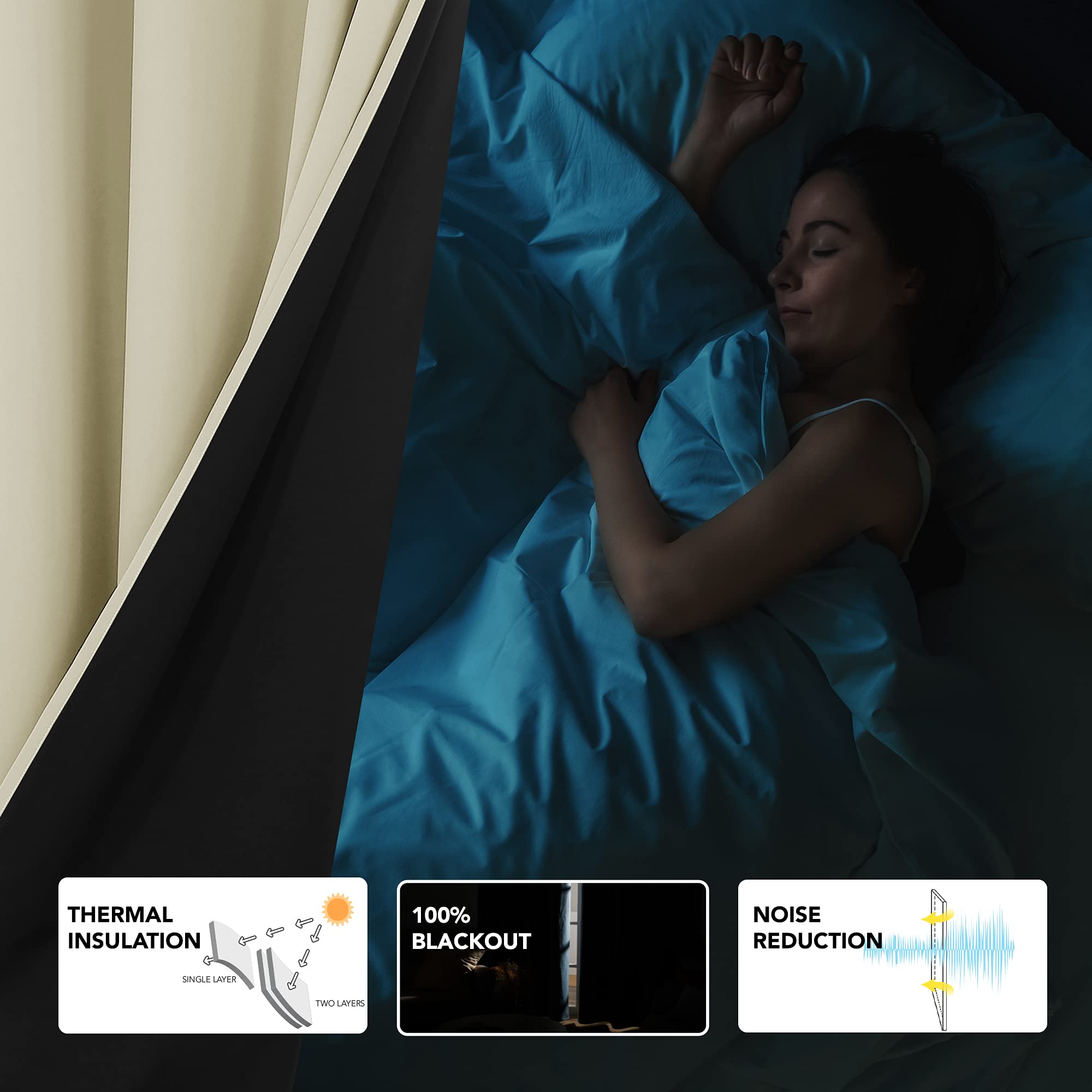 2-Layer Thermal Blackout Curtains, Tan, 52x72 Inch