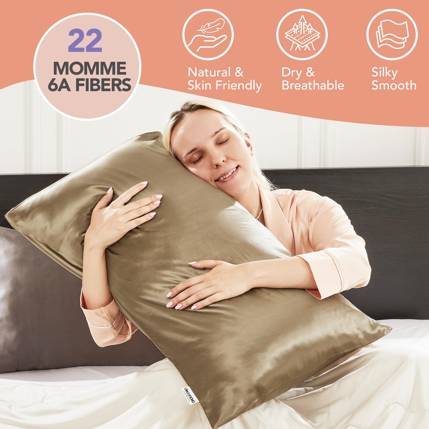 Taupe Silk Pillow Cover, Soft & Smooth, Standard Size