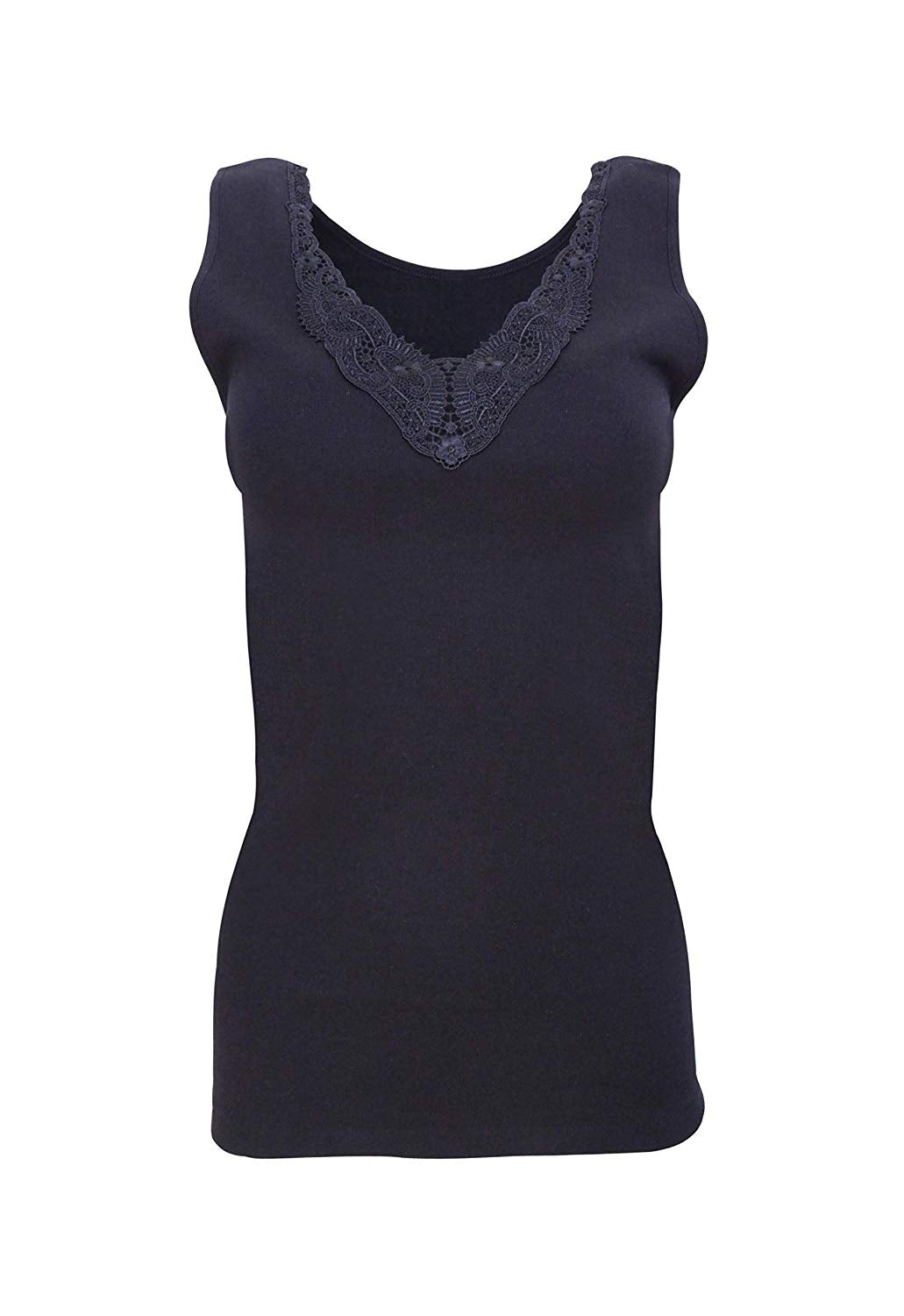 MaRe Premium Quality 100% Brushed Cotton Women's Tank Top with Macramé Lace. Proudly Made in Italy.