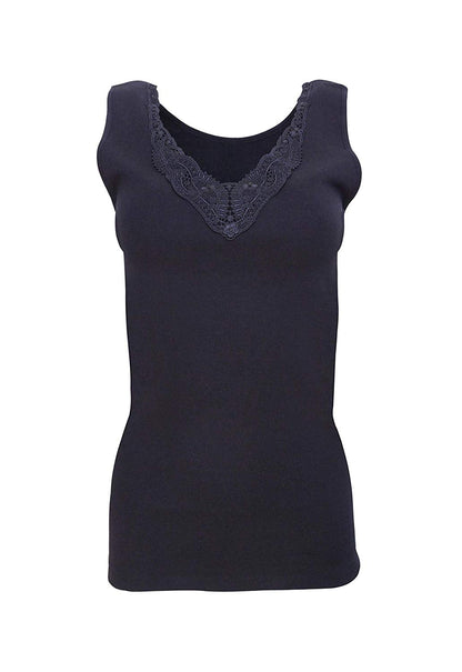 MaRe Premium Quality 100% Brushed Cotton Women's Tank Top with Macramé Lace. Proudly Made in Italy.