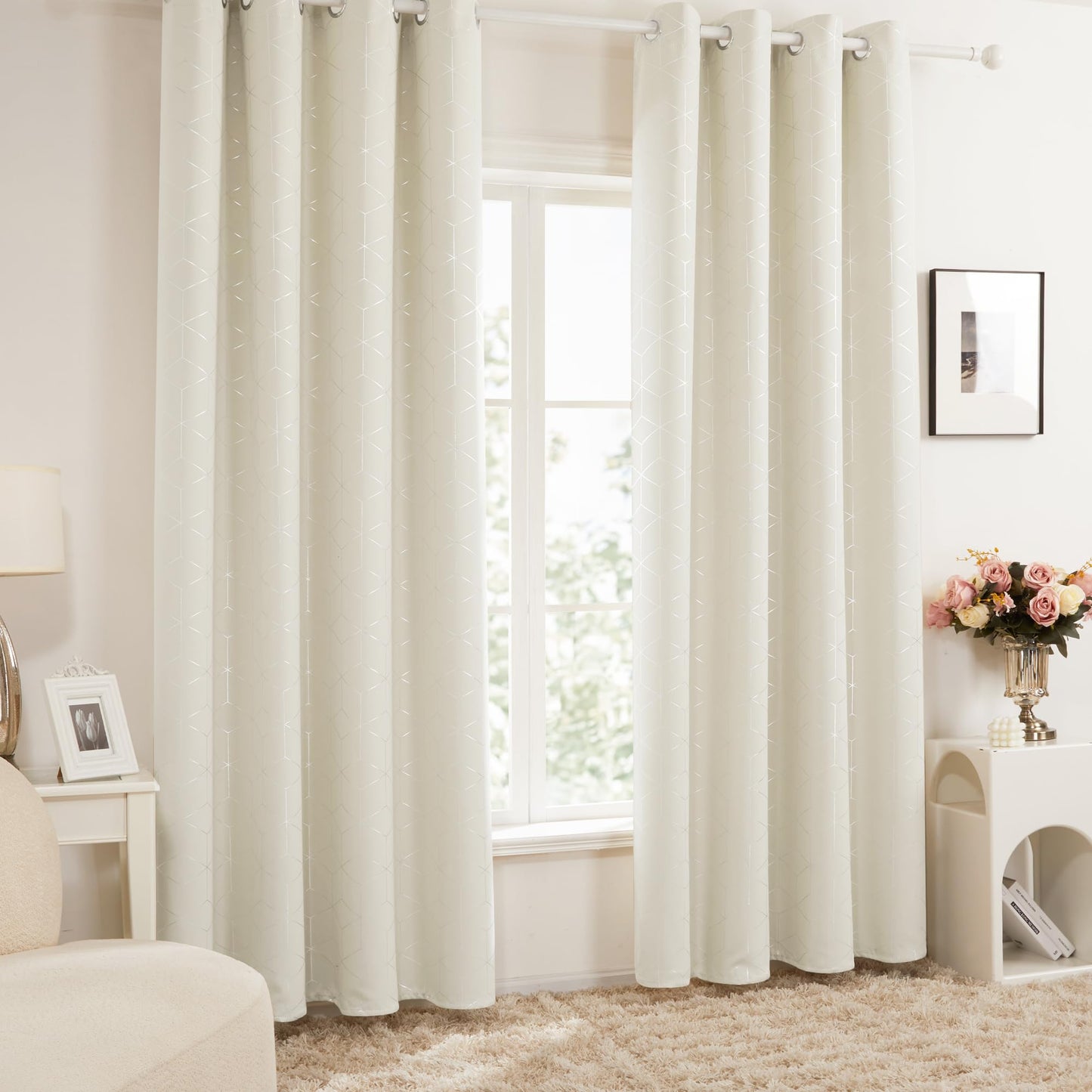 Thermal Blackout Curtains with Silver Foil Print