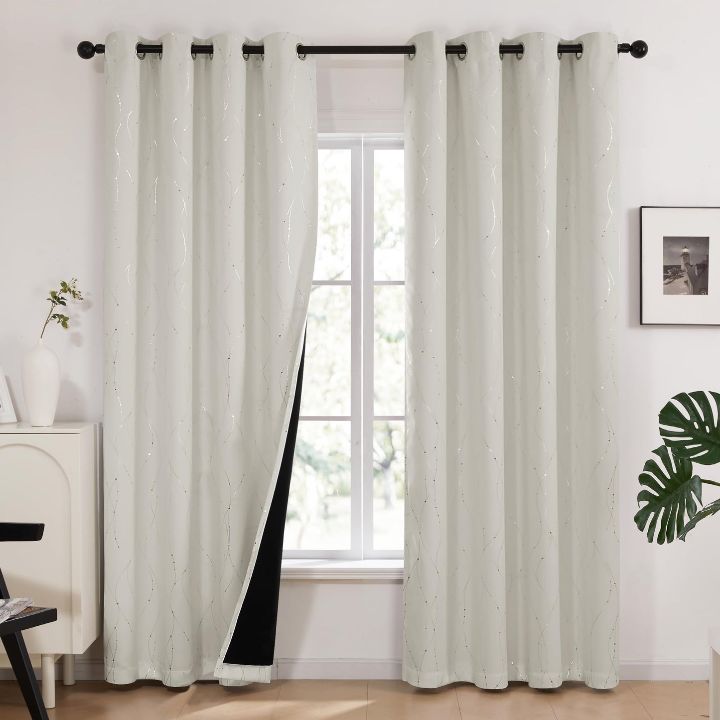 Total Blackout Curtains with Silver Print, 2 Panels