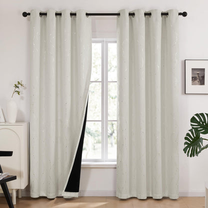 Total Blackout Curtains with Silver Print, 2 Panels