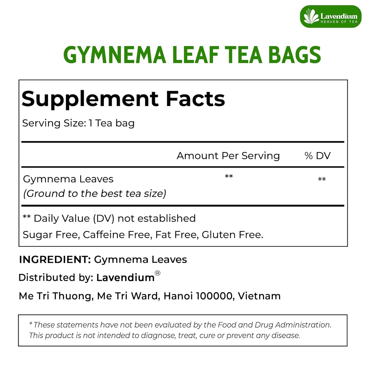 Premium Gymnema Leaf Tea Bags for Diabetics, 100% Natural & Pure from Gymnema Leaves.
