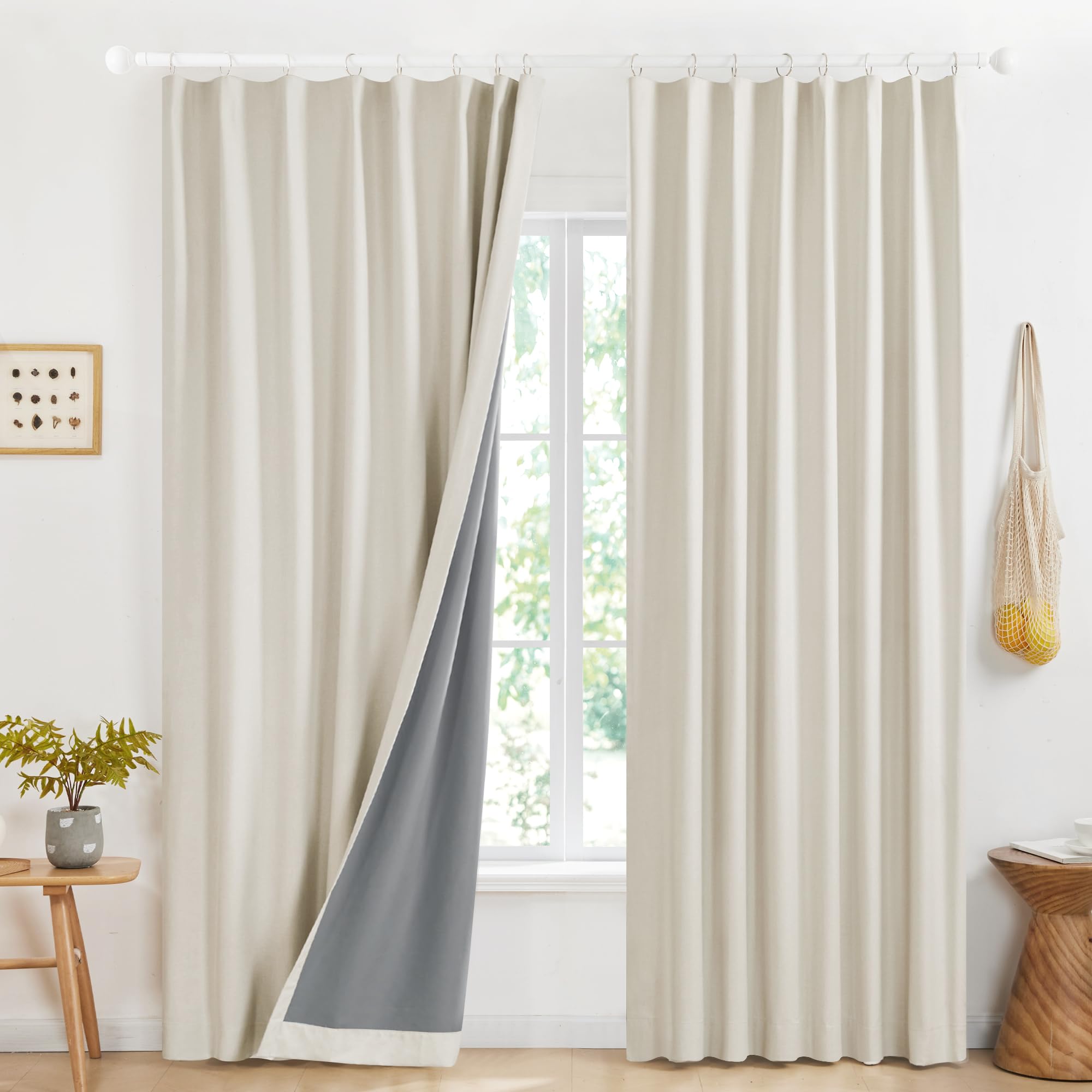 100% Blackout Pinch Pleat Curtains, Cream, 2 Panels