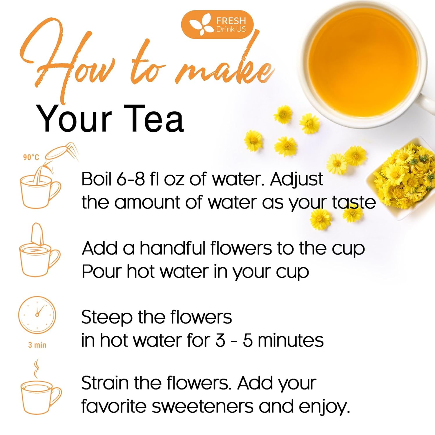 Premium Chrysanthemum Flowers, Chrysanthemum Herbal Tea, No Additives, No Caffeine, Vegan