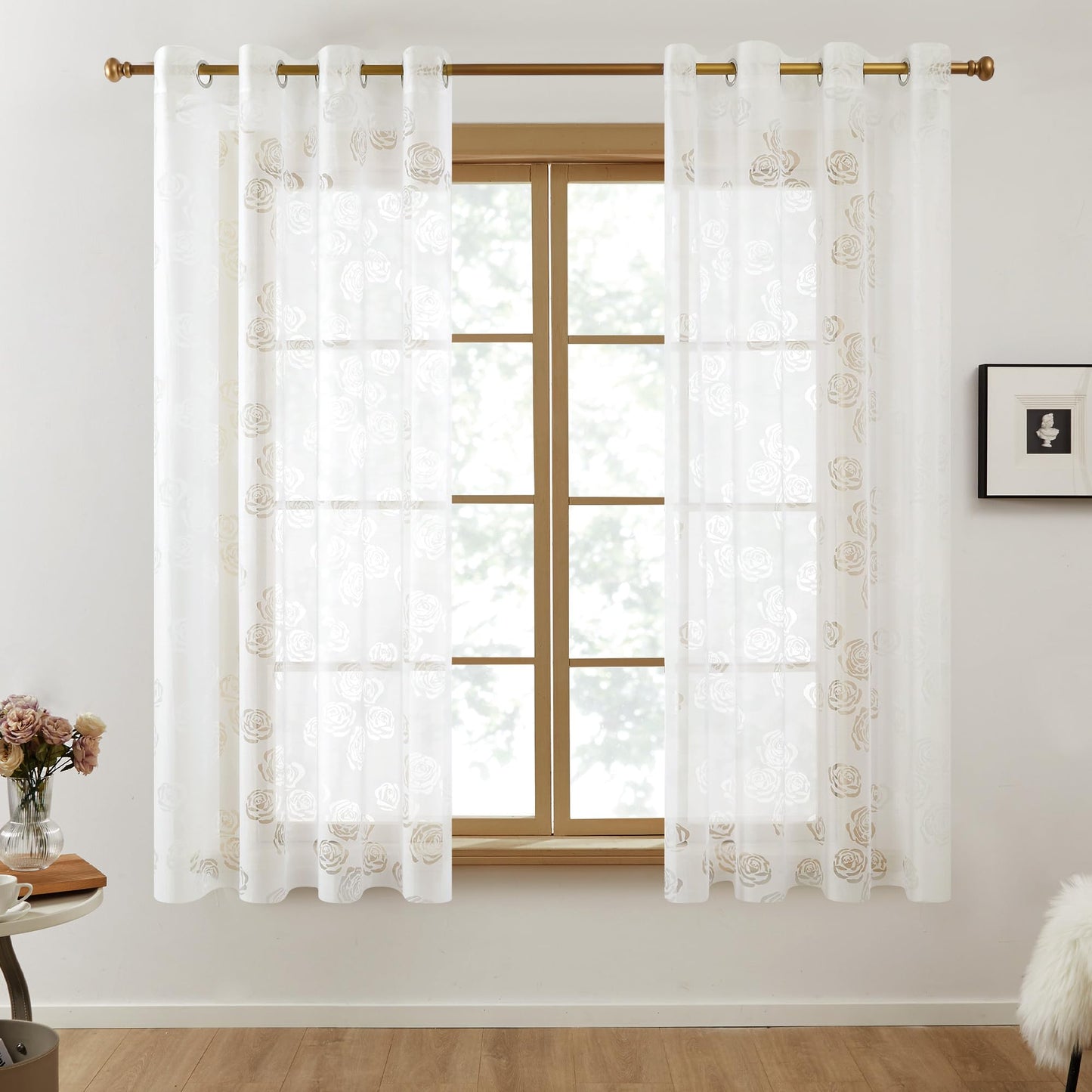 Sheer Grommet Curtains with Summer Flowers
