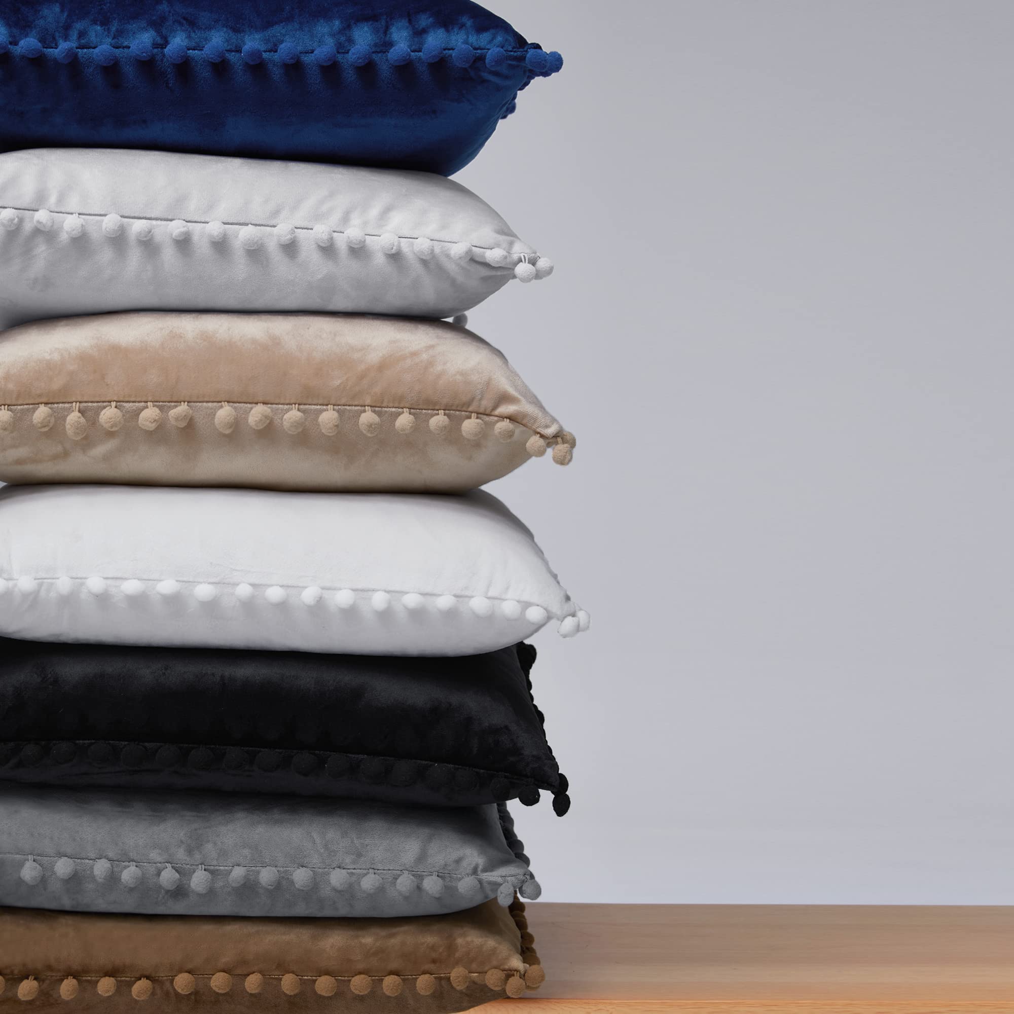 Velvet Throw Pillow Covers with Pom-Poms, 26x26 Inch