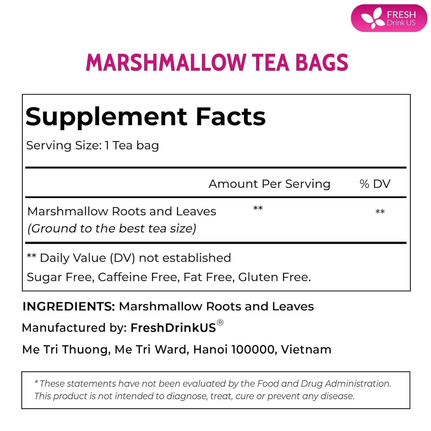 Premium Marshmallow Root and Leaf Tea Bags, 100% Natural & Pure.