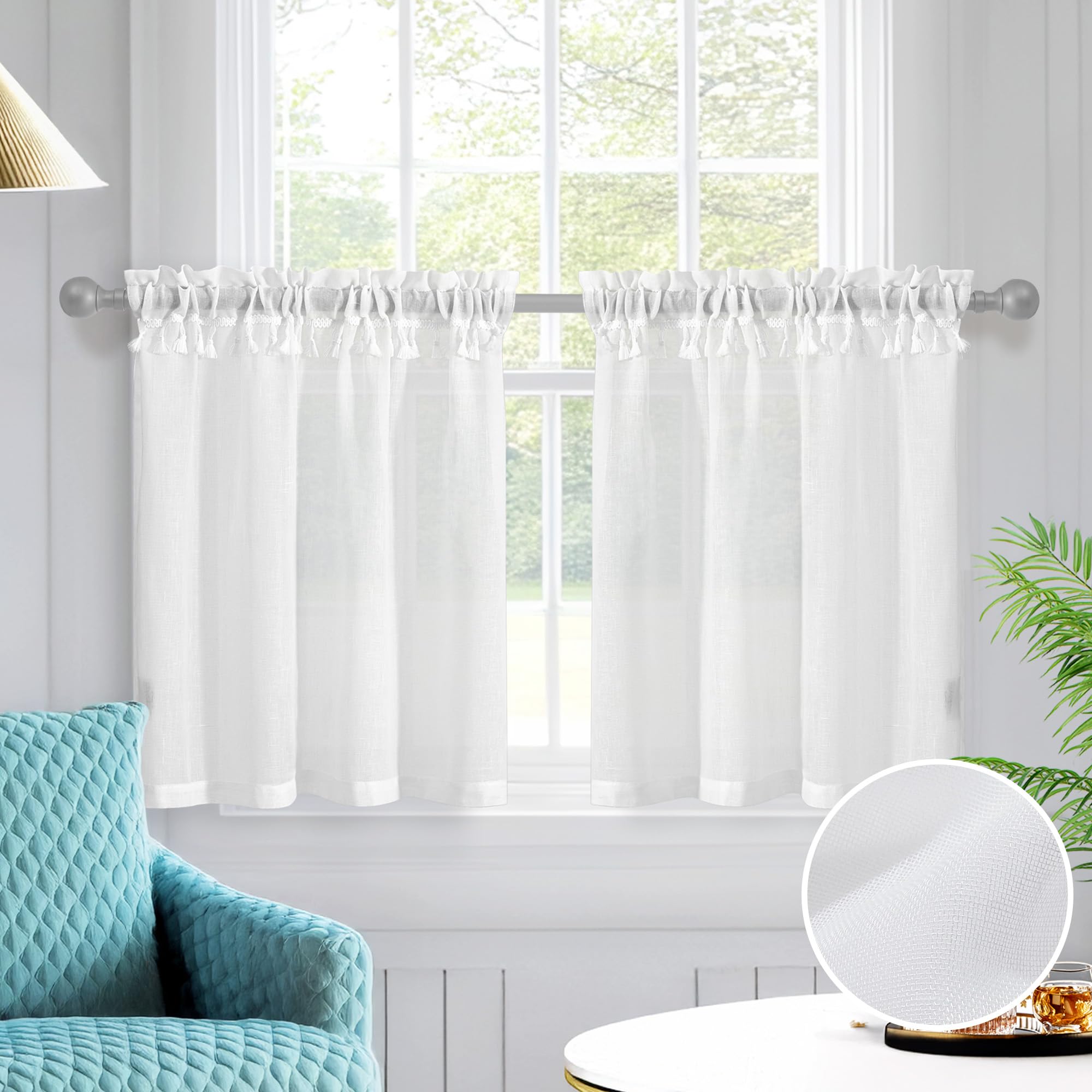 Natural Farmhouse Cafe Tier Curtains, 2 Panels