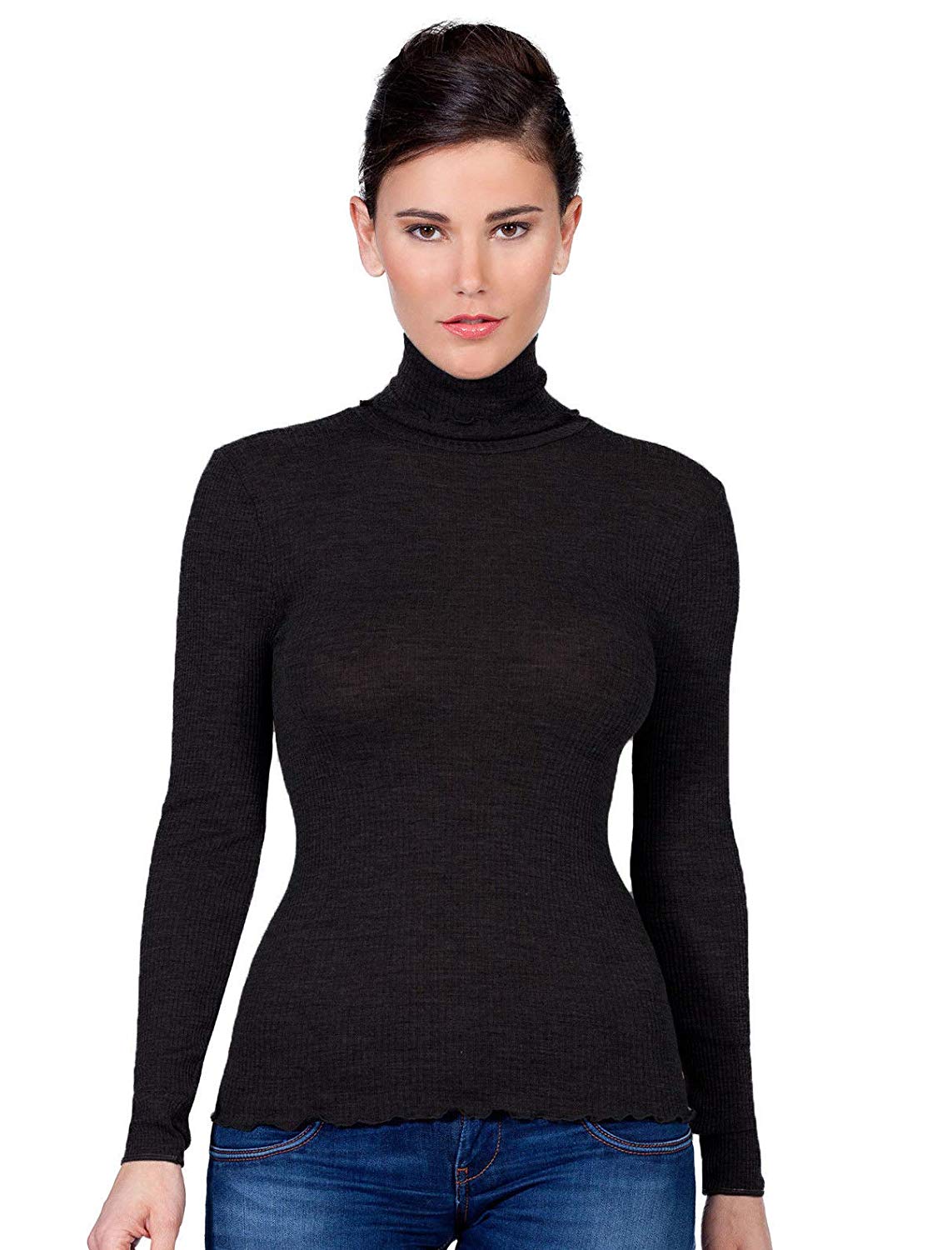 EGi Luxury Wool Silk Turtleneck Long Sleeve Top. Proudly Made in Italy (1494)